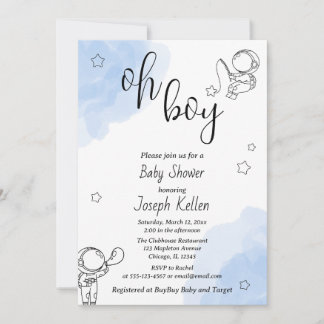 Invitation Baby shower blanc bleu et noir met