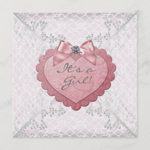 Invitation Baby shower blanc de dentelle de rose rose de