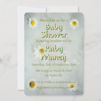 Invitation Baby shower blanc de marguerites