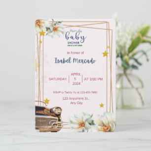 Invitation Baby shower blanc et or