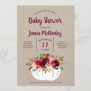 Invitation Baby shower blanc floral de citrouille de
