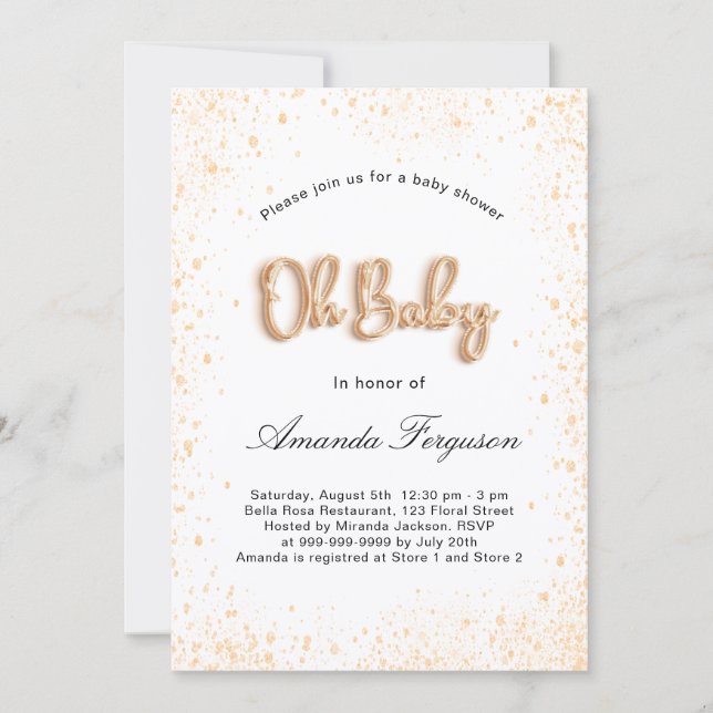 Invitation Baby shower blanc or parties scintillant garçon fi (Devant)