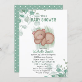 Invitation Baby shower blanc vert Ours