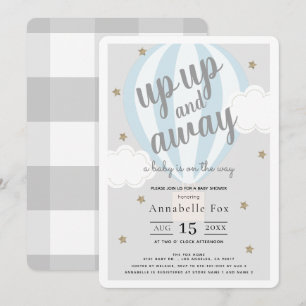 Invitation Baby shower bleu à bulle à air chaud vers le haut