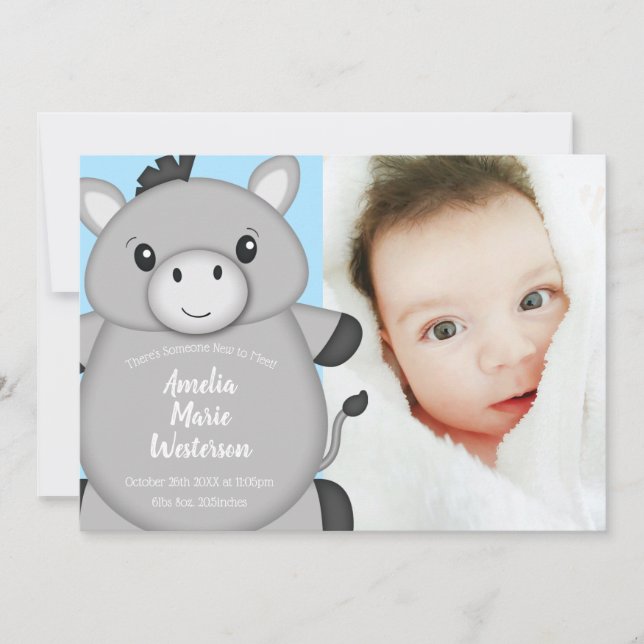 Invitation Baby shower bleu âne (Devant)