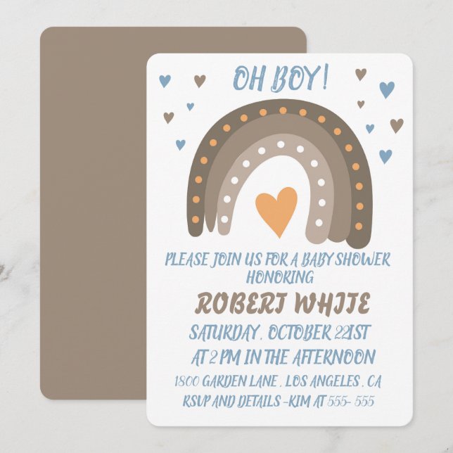 Invitation Baby shower bleu arc-en-ciel (Devant / Derrière)