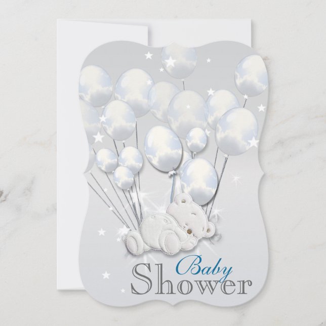 Invitation baby shower bleu argenté (Devant)