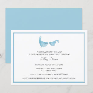 Invitation baby shower bleu baleine à eau classique simple
