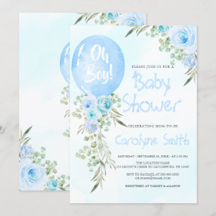 Invitation Baby shower Bleu Balloon