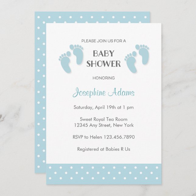 Invitation Baby shower Bleu Bébé (Devant / Derrière)