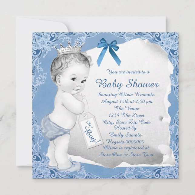 Invitation Baby shower bleu bébé doux (Devant)