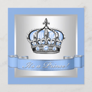 Invitation Baby shower Bleu Bébé et Prince Argent