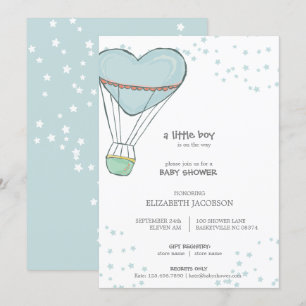 Invitation Baby shower Bleu Bleu Bleu à air chaud
