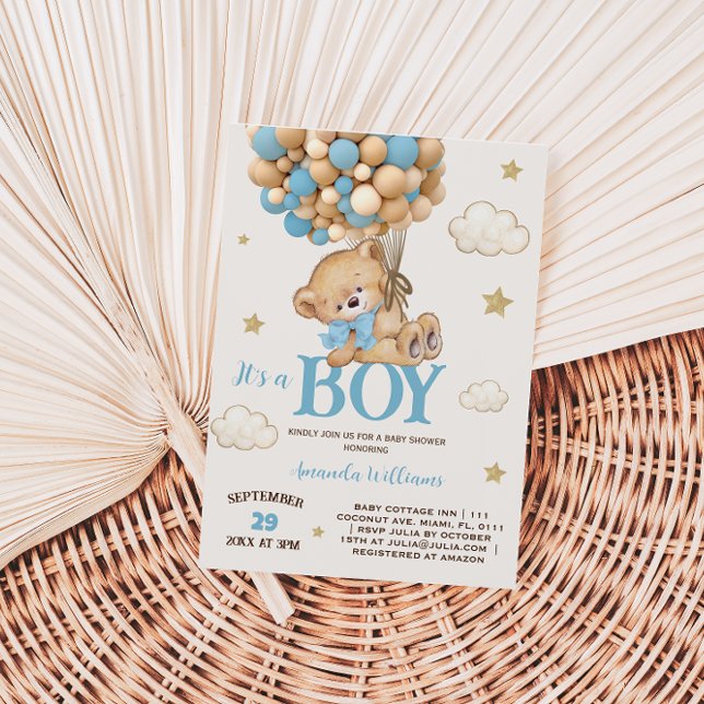 Invitation Baby shower Bleu Bleu de l'ours en peluche (Créateur téléchargé)