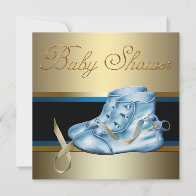 Invitation Baby shower Bleu Bleu et Or (Devant)