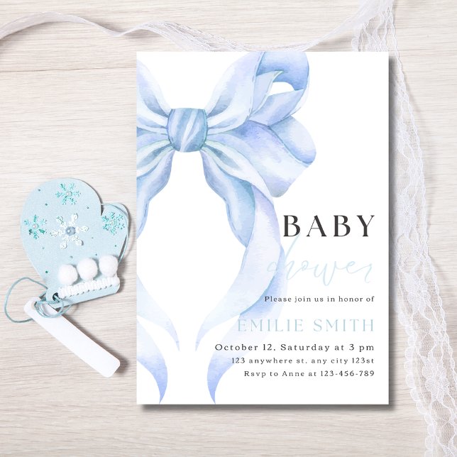 Invitation Baby shower Bleu Bow Invitation, Coquette Bleue (Créateur téléchargé)