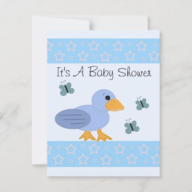 Invitation Baby shower Bleu Canard Et Papillon (Devant)