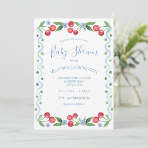 Invitation Baby shower bleu cerise doux