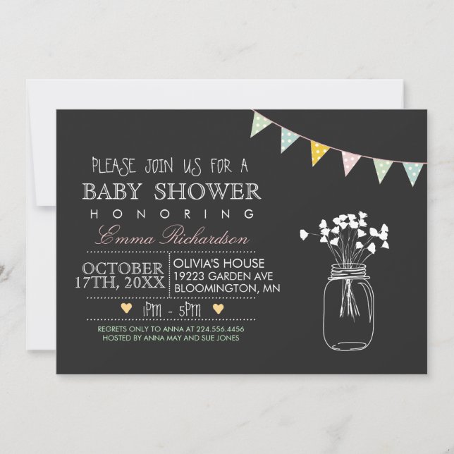 Invitation Baby shower bleu Chalkboard moderne (Devant)