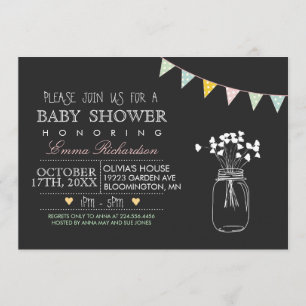 Invitation Baby shower bleu Chalkboard moderne