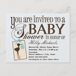 Invitation Baby shower bleu cigogne sophistiquée