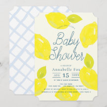 Baby shower bleu citron peint à la main