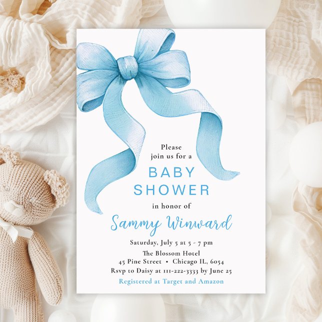 Invitation Baby shower bleu Coquette Bow (Créateur téléchargé)