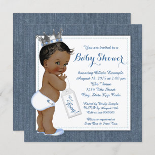 Invitation Baby shower bleu d'Afro-américain de denim de