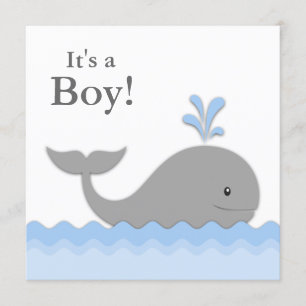 Invitation Baby shower bleu de baleine grise