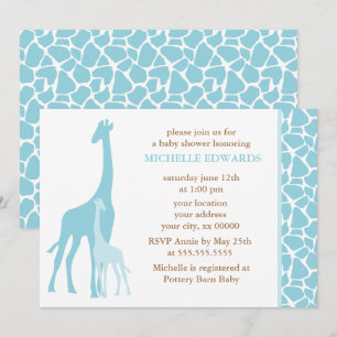 Invitation Baby shower bleu de garçon de girafes