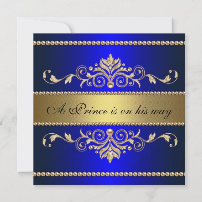 Invitation Baby shower bleu de garçon de motif de Flourish (Devant)