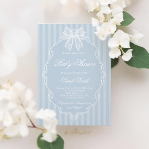 Invitation Baby-Shower Bleu Dentelle