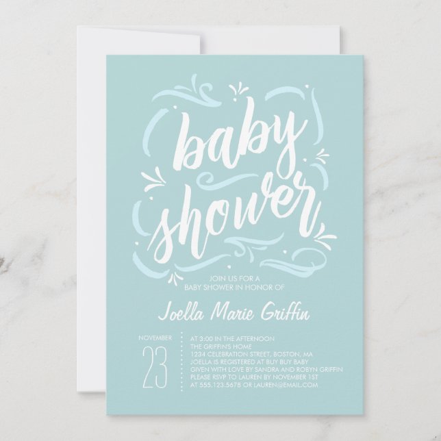 Invitation Baby shower bleu doux (Devant)