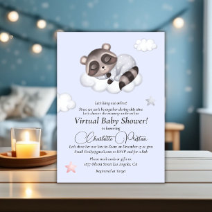 Invitation Baby shower bleu doux pour bébé Raccoon
