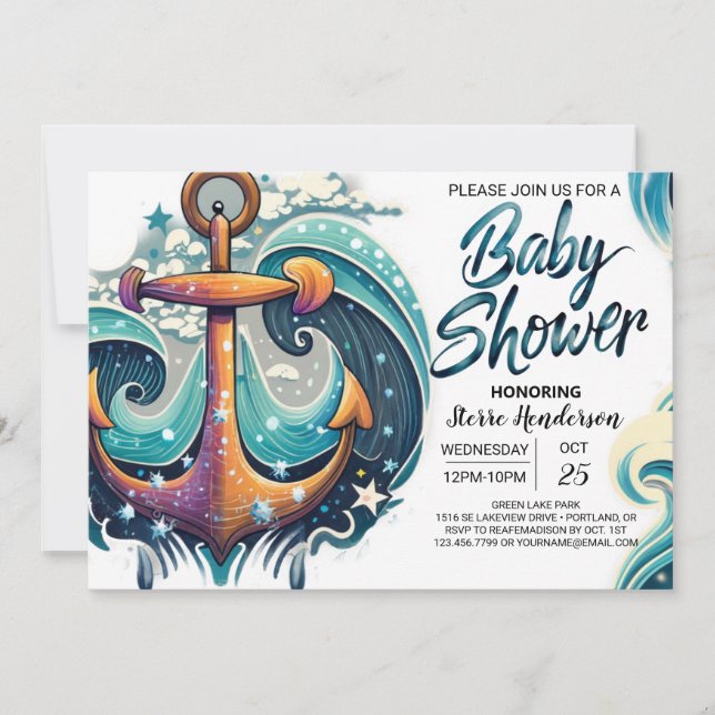 Invitation Baby shower bleu du garçon nautique (Devant)