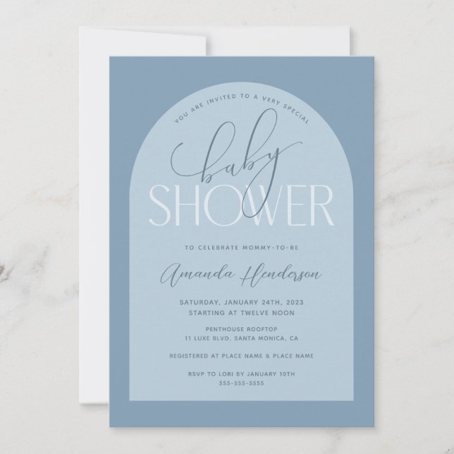 Invitation Baby shower bleu Dusty (Devant)