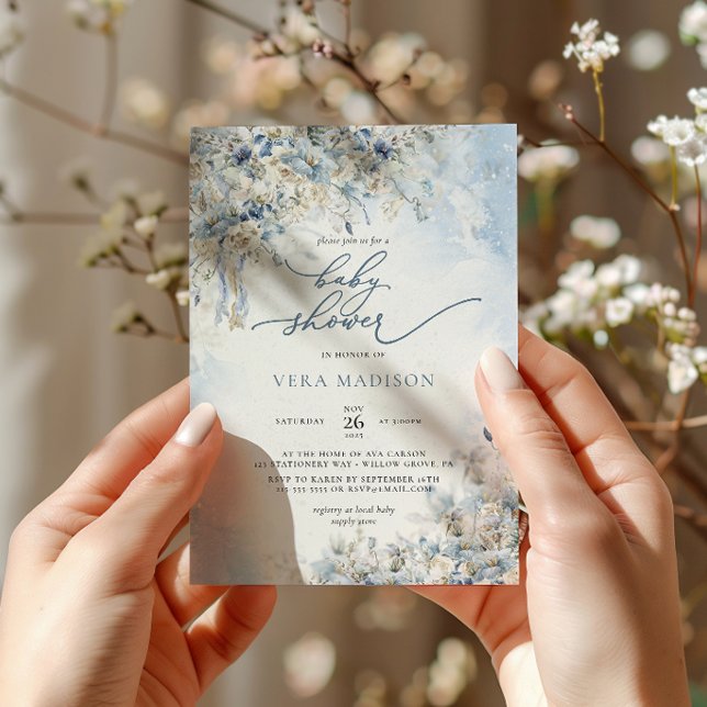 Invitation Baby shower Bleu Dusty hiver neige (Créateur téléchargé)