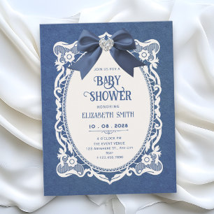 Invitation Baby shower bleu élégant vintage