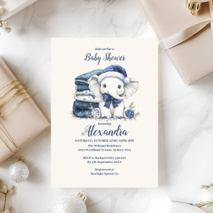 Invitation Baby shower bleu éléphant de Noël