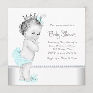 Invitation Baby shower bleu et argenté turquoise élégant