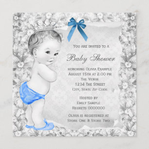 Invitation Baby shower bleu et gris de bébé doux