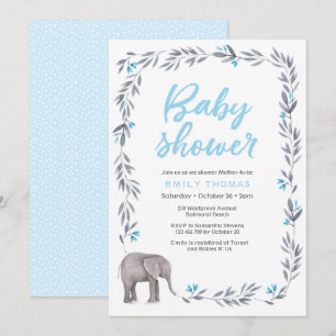 Invitation Baby shower bleu et gris éléphant