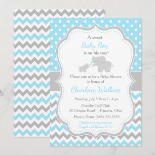 Invitation Baby shower bleu et gris éléphant