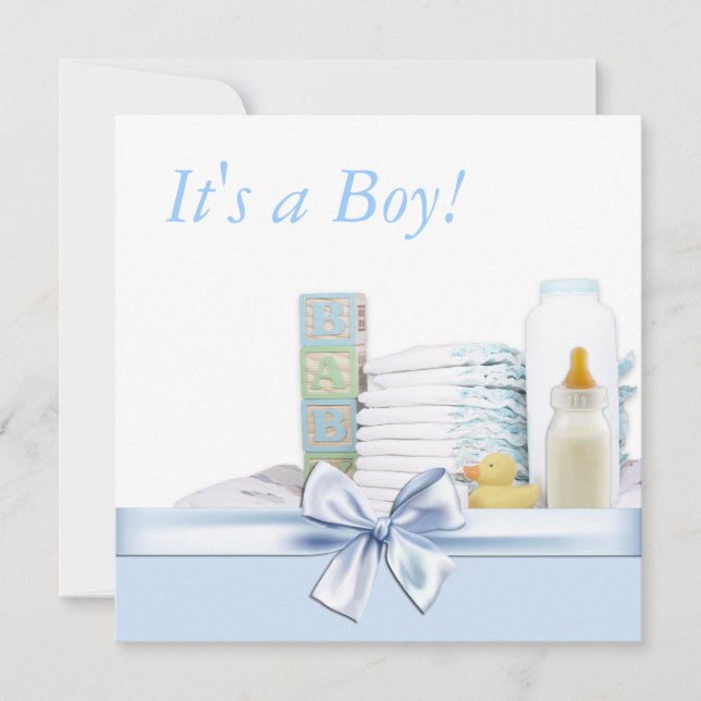 Invitation Baby shower bleu et jaune (Devant)