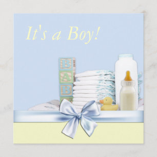 Invitation Baby Shower Bleu et Jaune pour Garçon