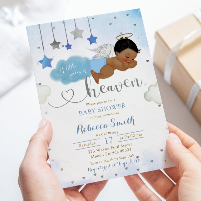 Invitation Baby shower Bleu et Or Africain Baby Angel (Créateur téléchargé)