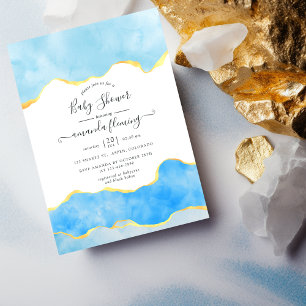Invitation Baby shower bleu et or Agate Garçon