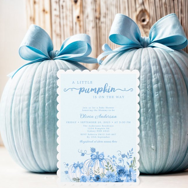 Invitation Baby shower bleu Little Citrouille Bow (Créateur téléchargé)