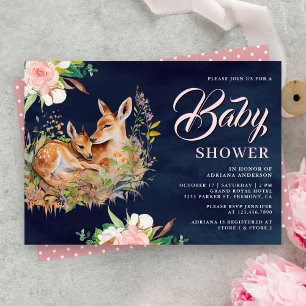 Invitation Baby shower bleu marine de maman et bébé cerf