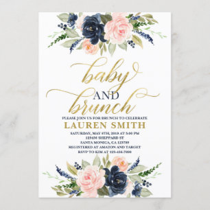 Invitation Baby shower bleu marine invitation, brunch pour bé